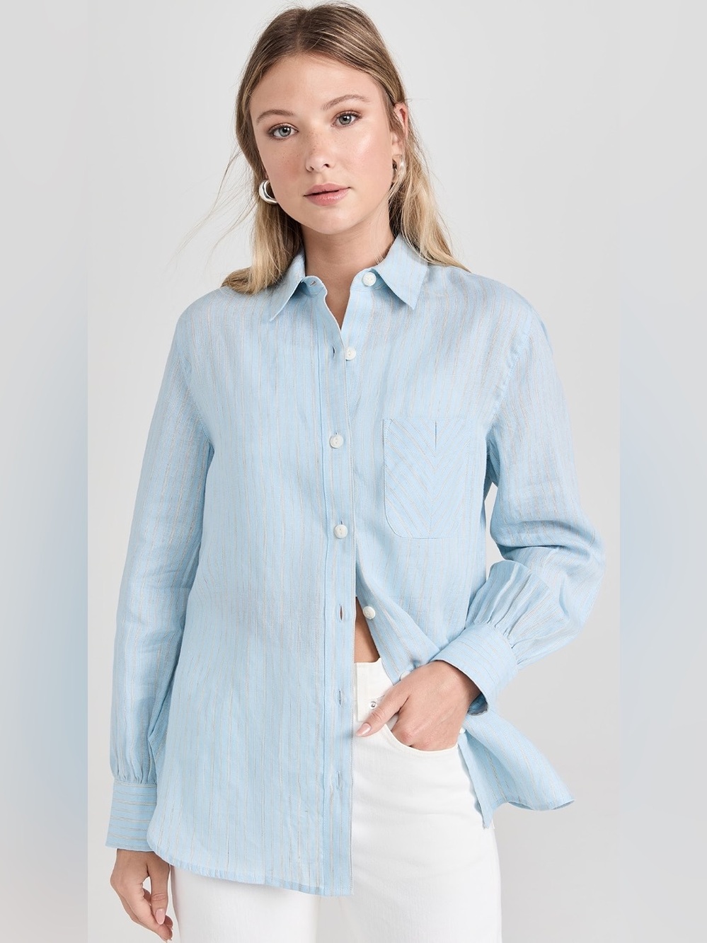 Rag and Bone Maxine Stripe Linen Button Down Shirt Blue Size Women’s Medium